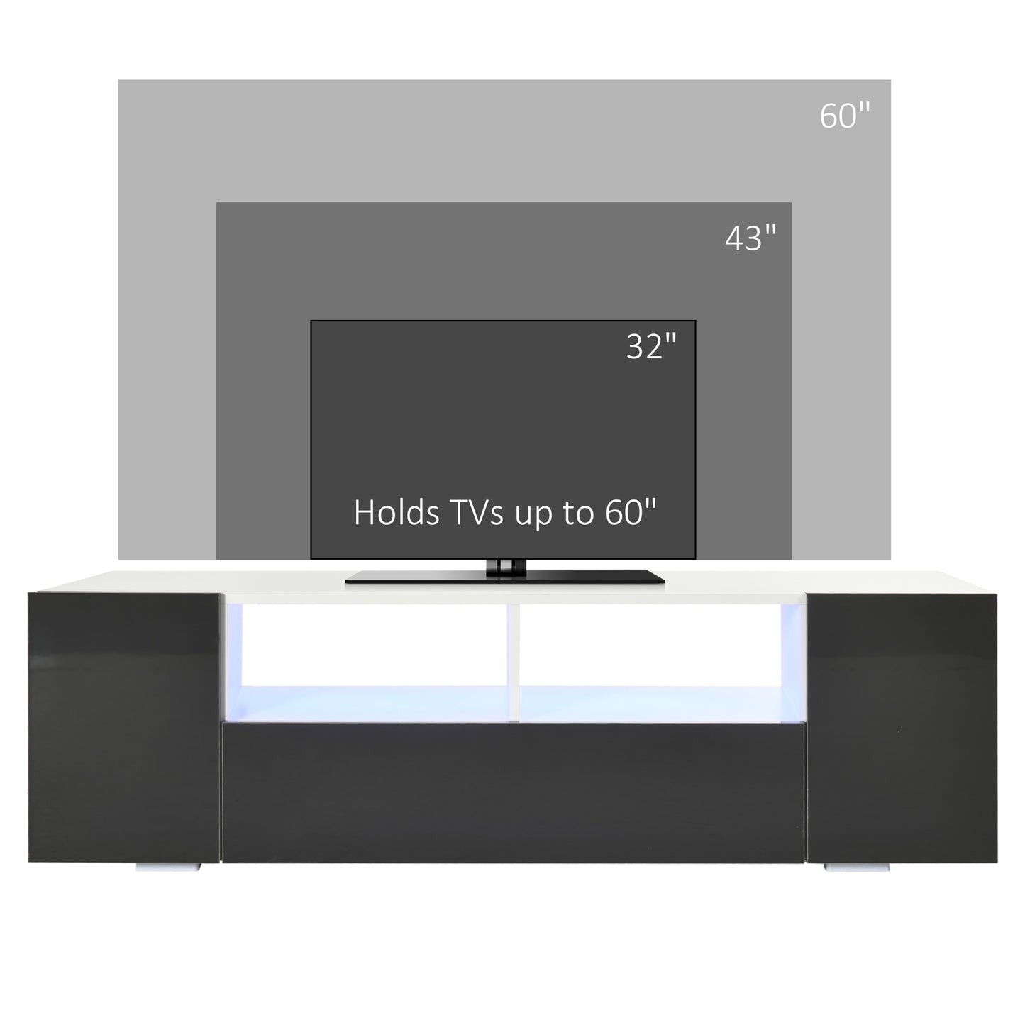 HOMCOM Modern Grey TV Stand for 60-inch TVs, LED Lights, Storage & Media