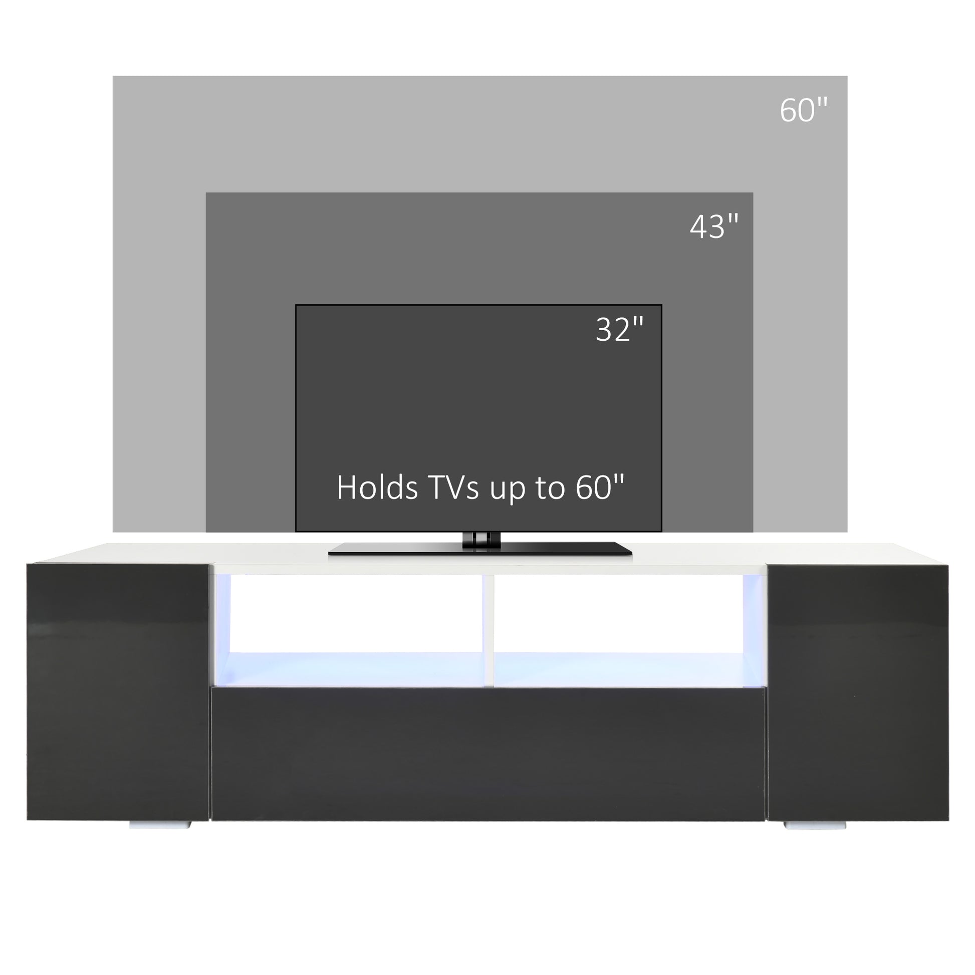 HOMCOM Modern Grey TV Stand for 60-inch TVs, LED Lights, Storage & Media