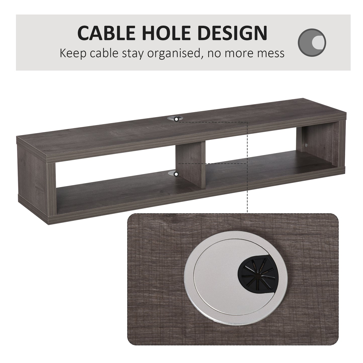 HOMCOM Modern Floating Wall Mounted TV Media Console Shelf Dark Grey Wood