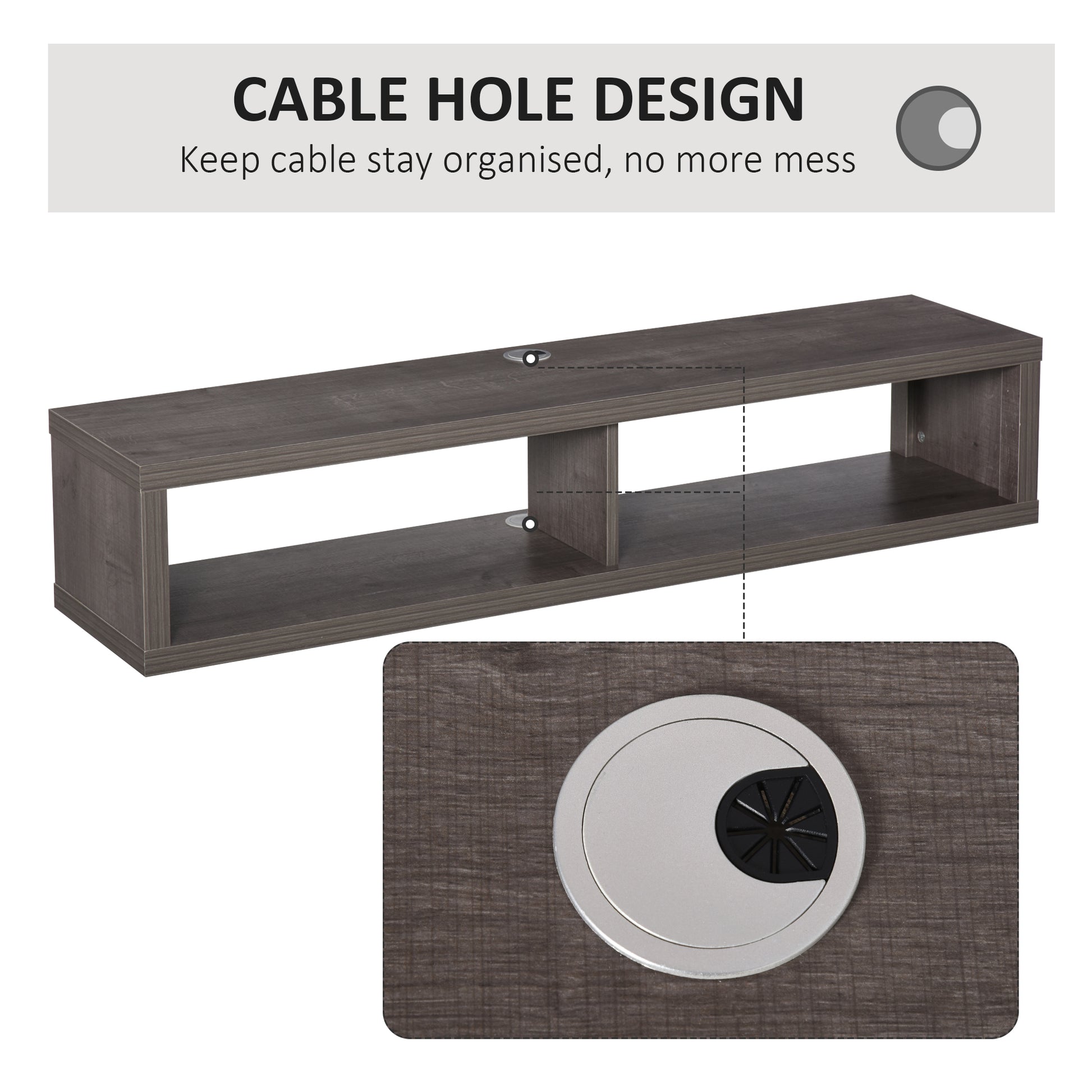 HOMCOM Modern Floating Wall Mounted TV Media Console Shelf Dark Grey Wood