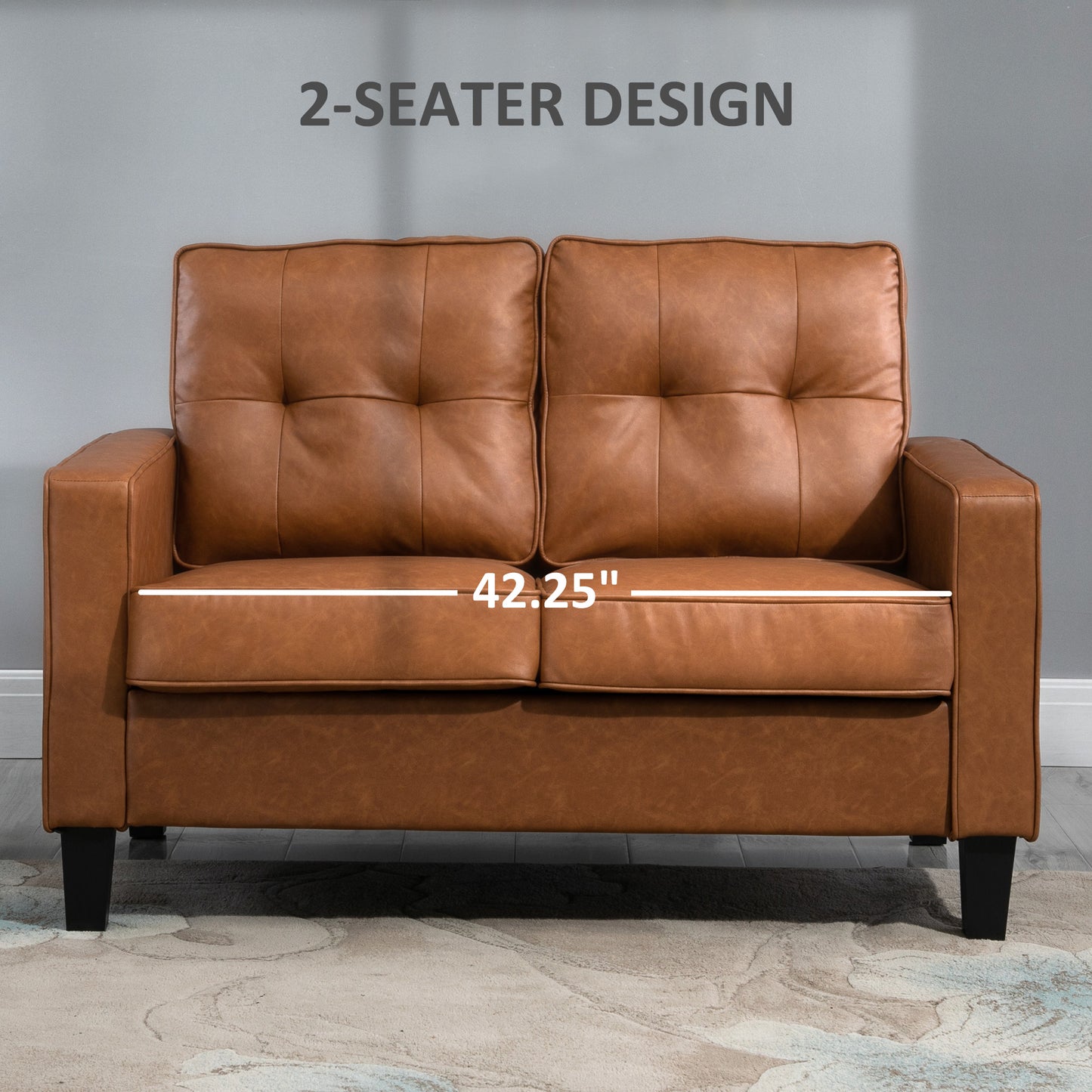 HOMCOM 2-Seater Brown PU Leather Loveseat Sofa, Tufted Back, Metal Frame