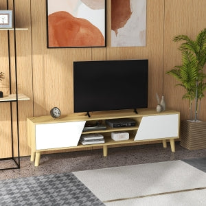 HOMCOM 65" TV Stand with Soft-Close Doors, Rubberwood Legs
