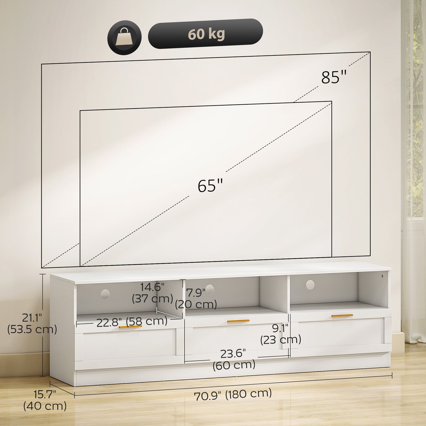 HOMCOM Modern White TV Stand with Storage for 85-inch TVs