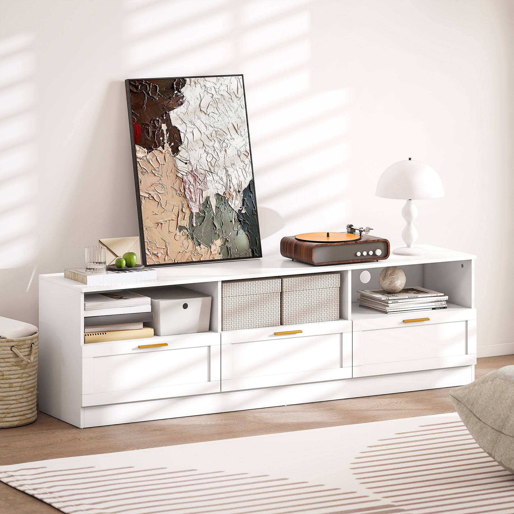 HOMCOM Modern White TV Stand with Storage for 85-inch TVs