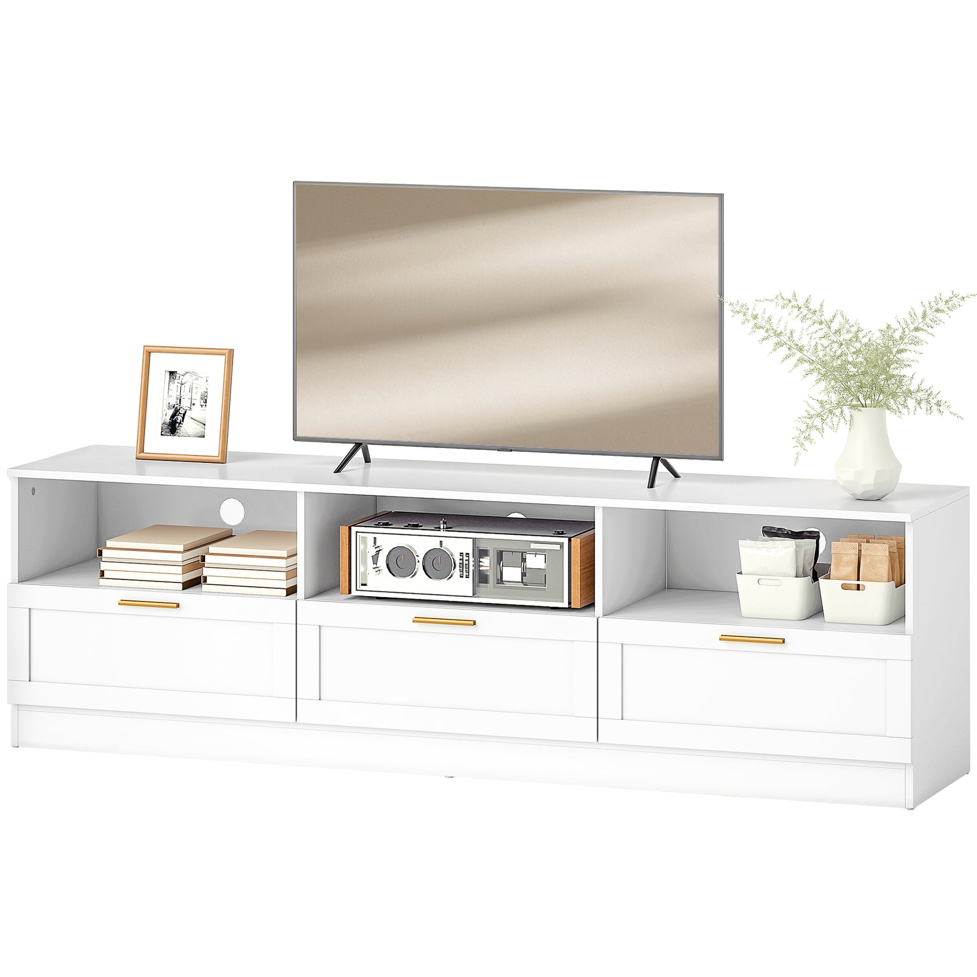 HOMCOM Modern White TV Stand with Storage for 85-inch TVs