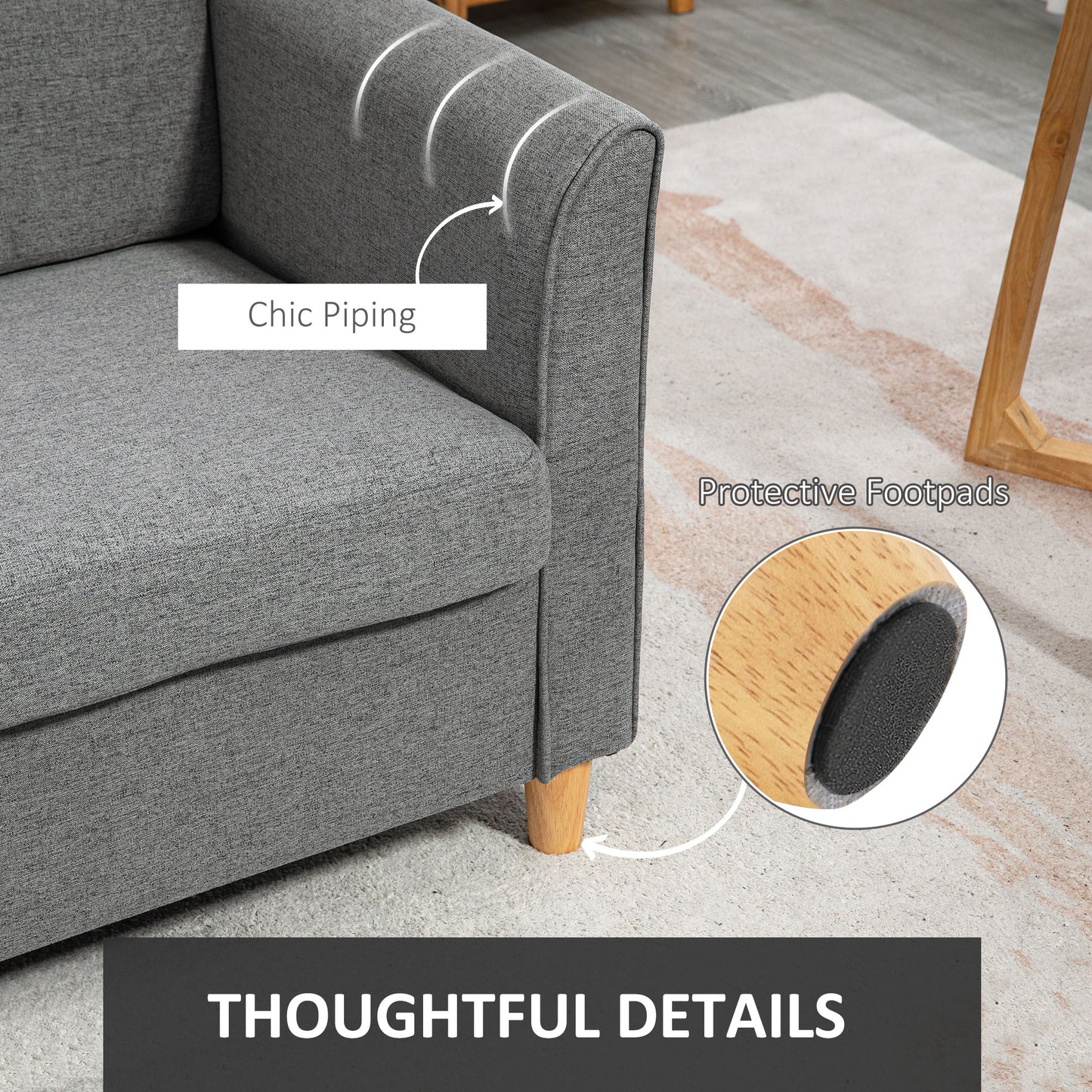 HOMCOM 55-inch Grey Upholstered Loveseat Sofa with Armrests, Sturdy Wood Legs
