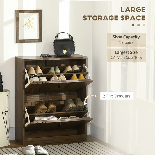Shoe Cabinet with 2 Flip Drawers for 12 Pairs – 25"W x 31"H