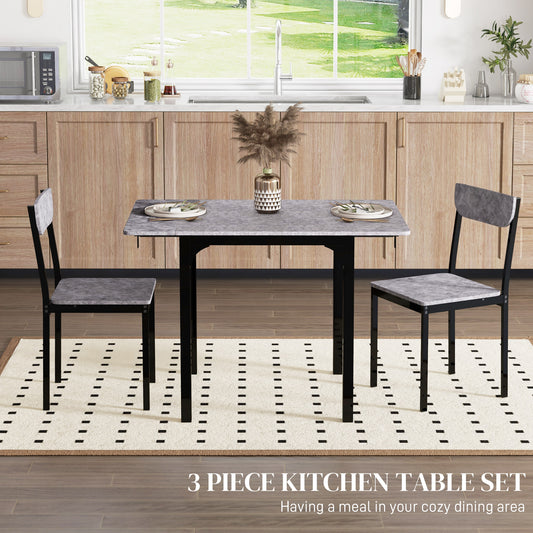 Foldable Dining Table Set for 2, Drop-Leaf Kitchen Table with 2 Chairs for Apartments and Studios