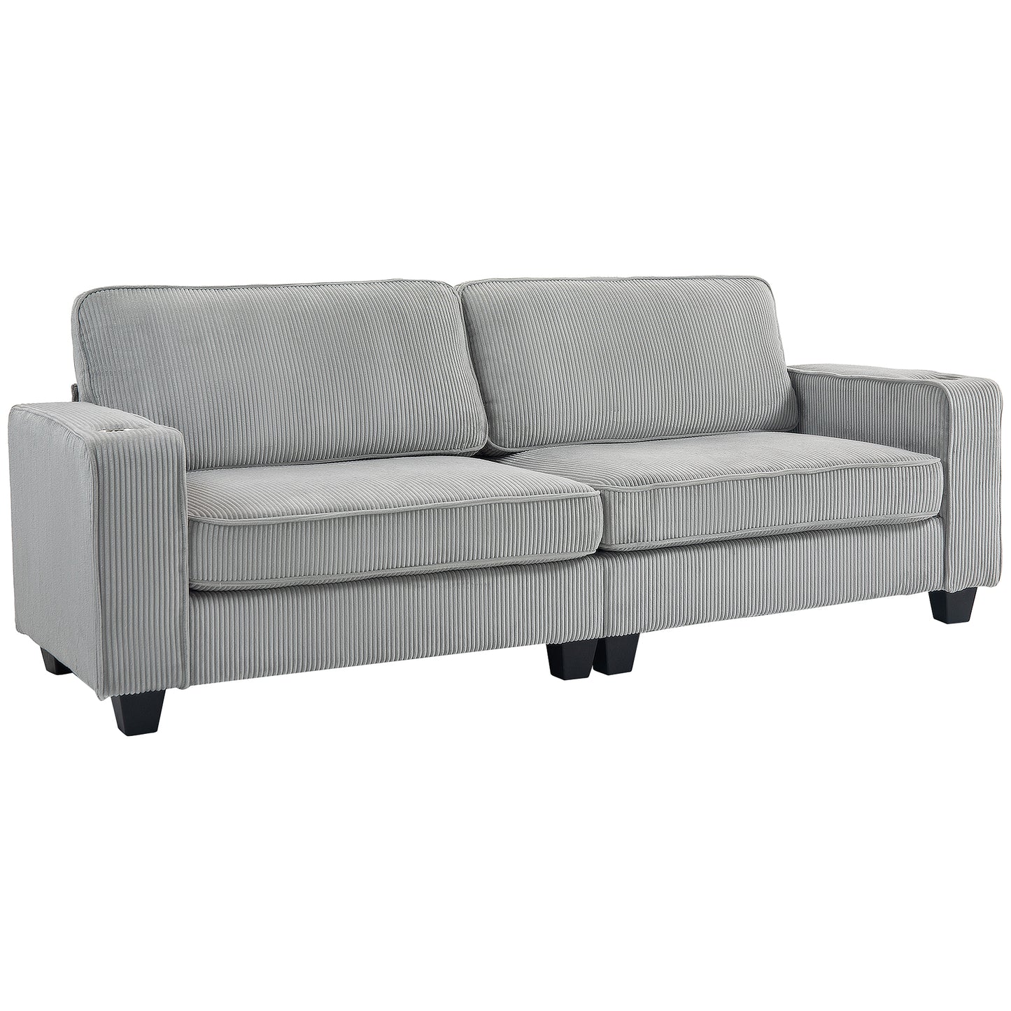 HOMCOM Light Grey 3-Seater Fabric Sofa: Spring Cushions, Cup Holders