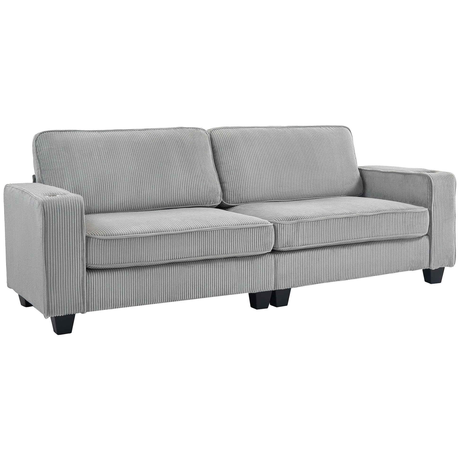 HOMCOM Light Grey 3-Seater Fabric Sofa: Spring Cushions, Cup Holders