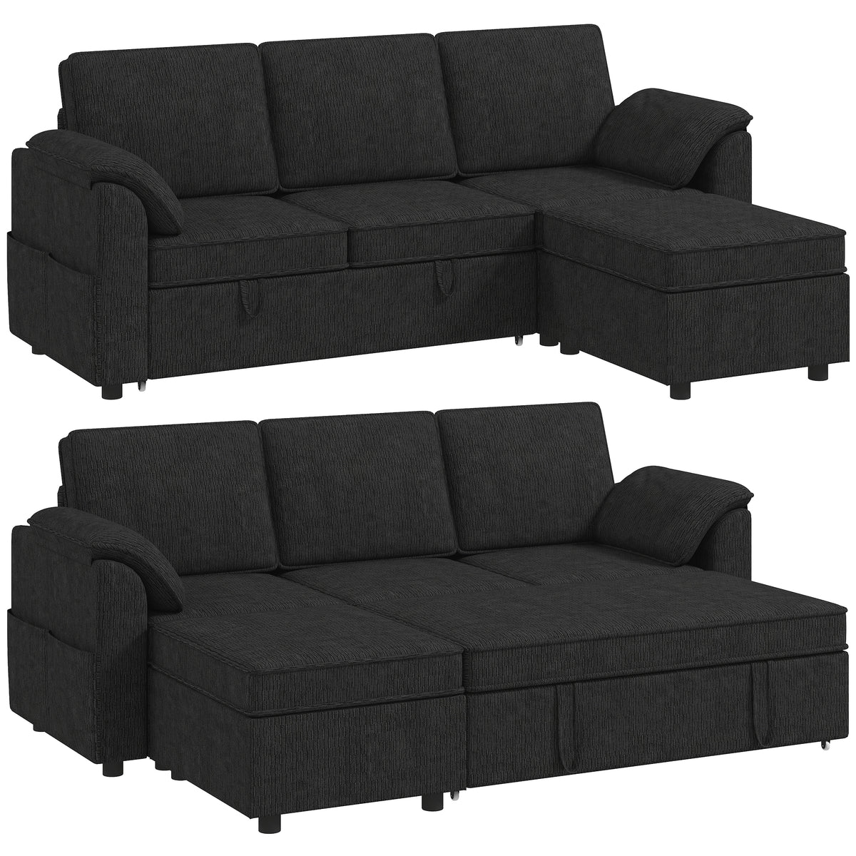 Reversible Pull-Out Sleeper Sectional with Storage Ottoman