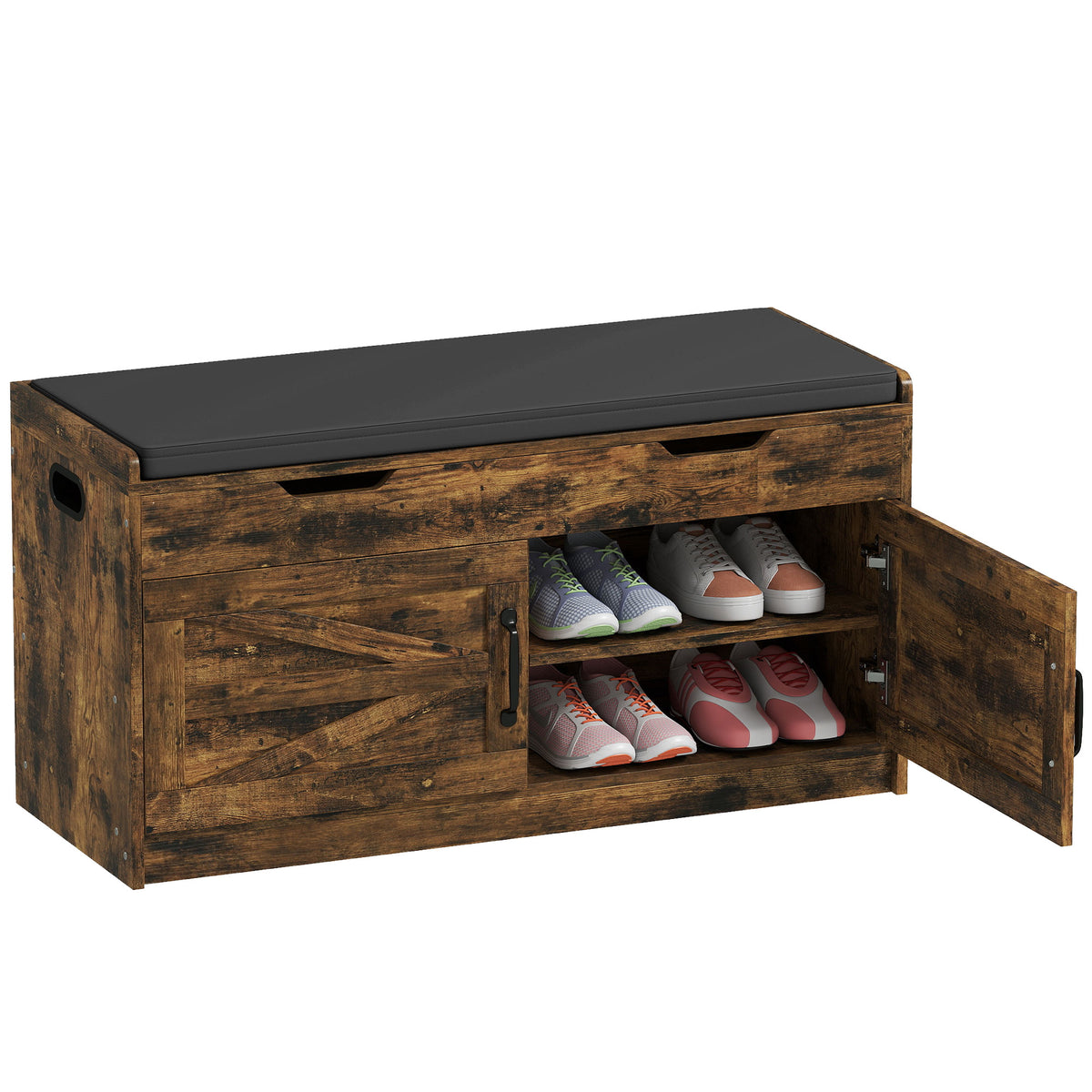 Entryway Shoe Storage Bench with 2-Tier Cabinet – 39"W x 20"H