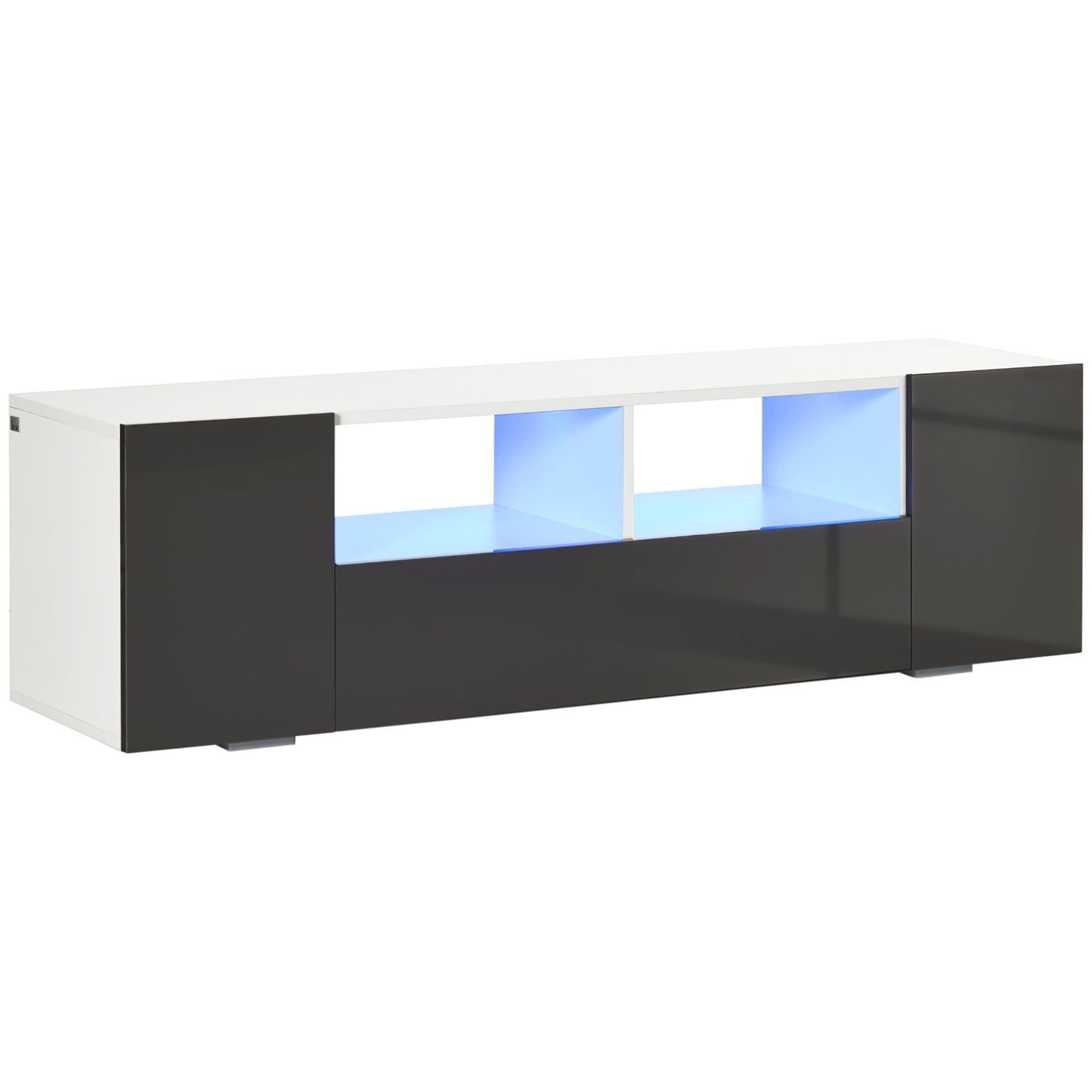 HOMCOM Modern Grey TV Stand for 60-inch TVs, LED Lights, Storage & Media