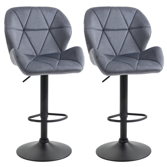 HOMCOM Grey Fabric Adjustable Swivel Armless Bar Stools Set of Two