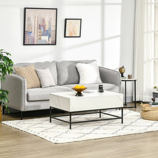 HOMCOM Modern Lift Top Coffee Table with Hidden Storage, White, Adjustable Height
