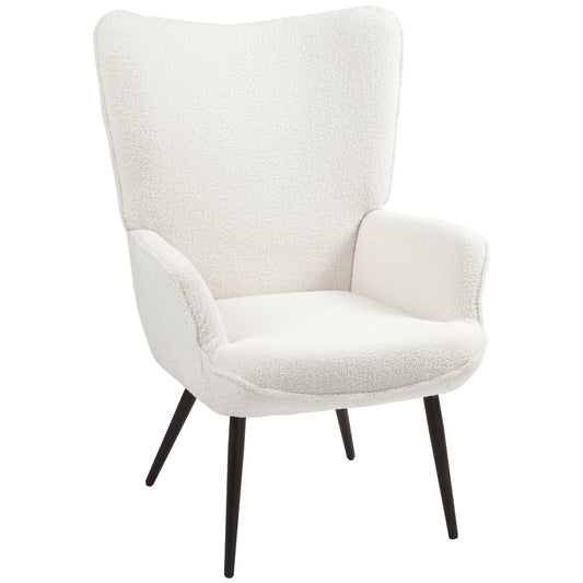 HOMCOM Accent Sherpa Upholstered Fluffy Wingback Chair for Living Room Reading Nook Cream
