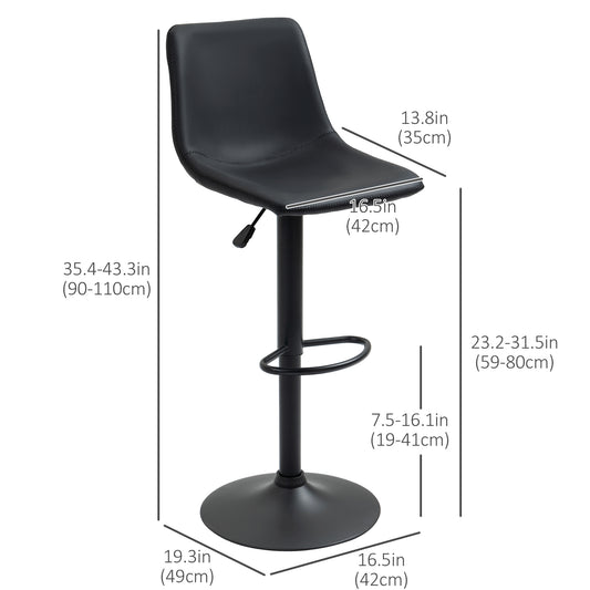 Set of 2 HOMCOM Adjustable Swivel Counter Height Bar Stools with Backs