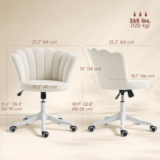 Office Chair, Armless Swivel Desk Chair with Adjustable Height, Backrest, Cream