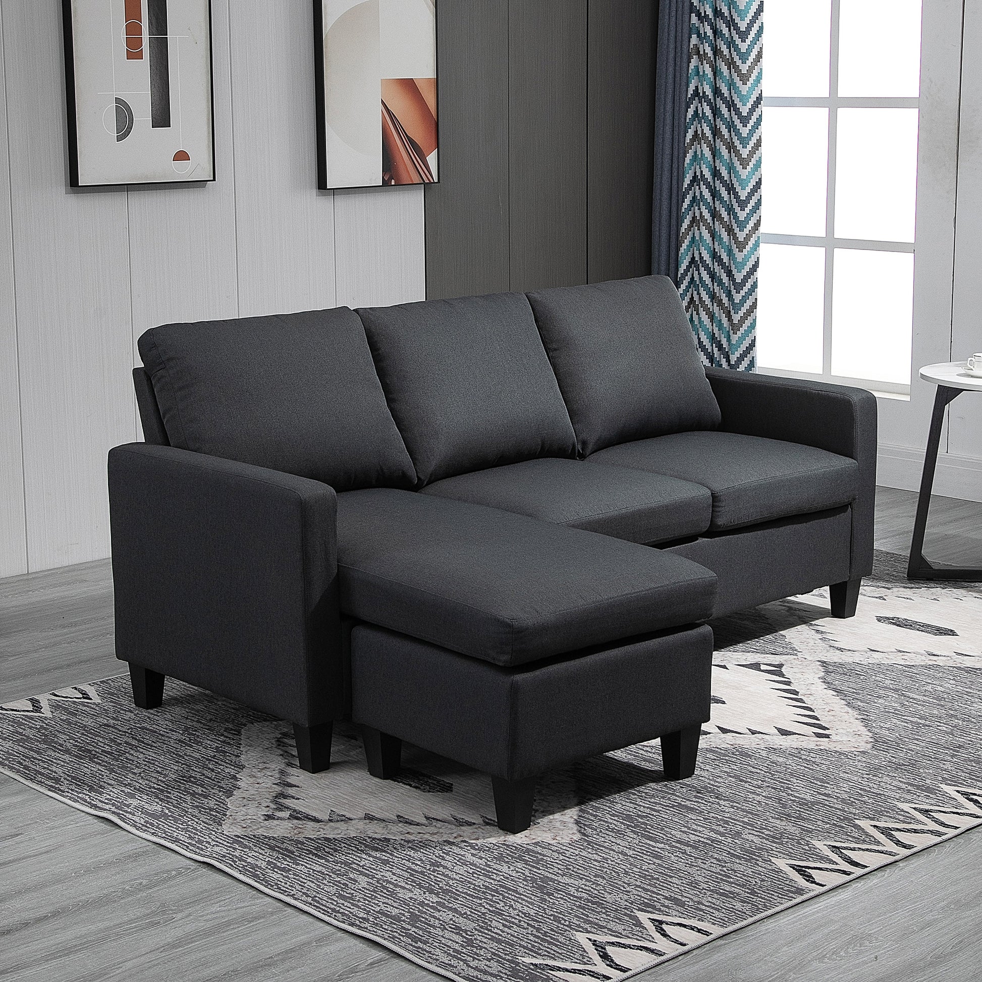 HOMCOM Modern L-Shape Sectional Sofa, Reversible Chaise, Dark Grey Fabric