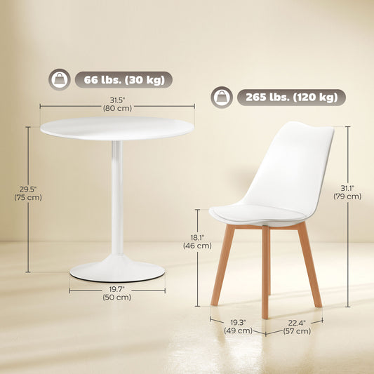 5-Piece Round Dining Table Set for 4 with Pedestal Base and Padded Chairs