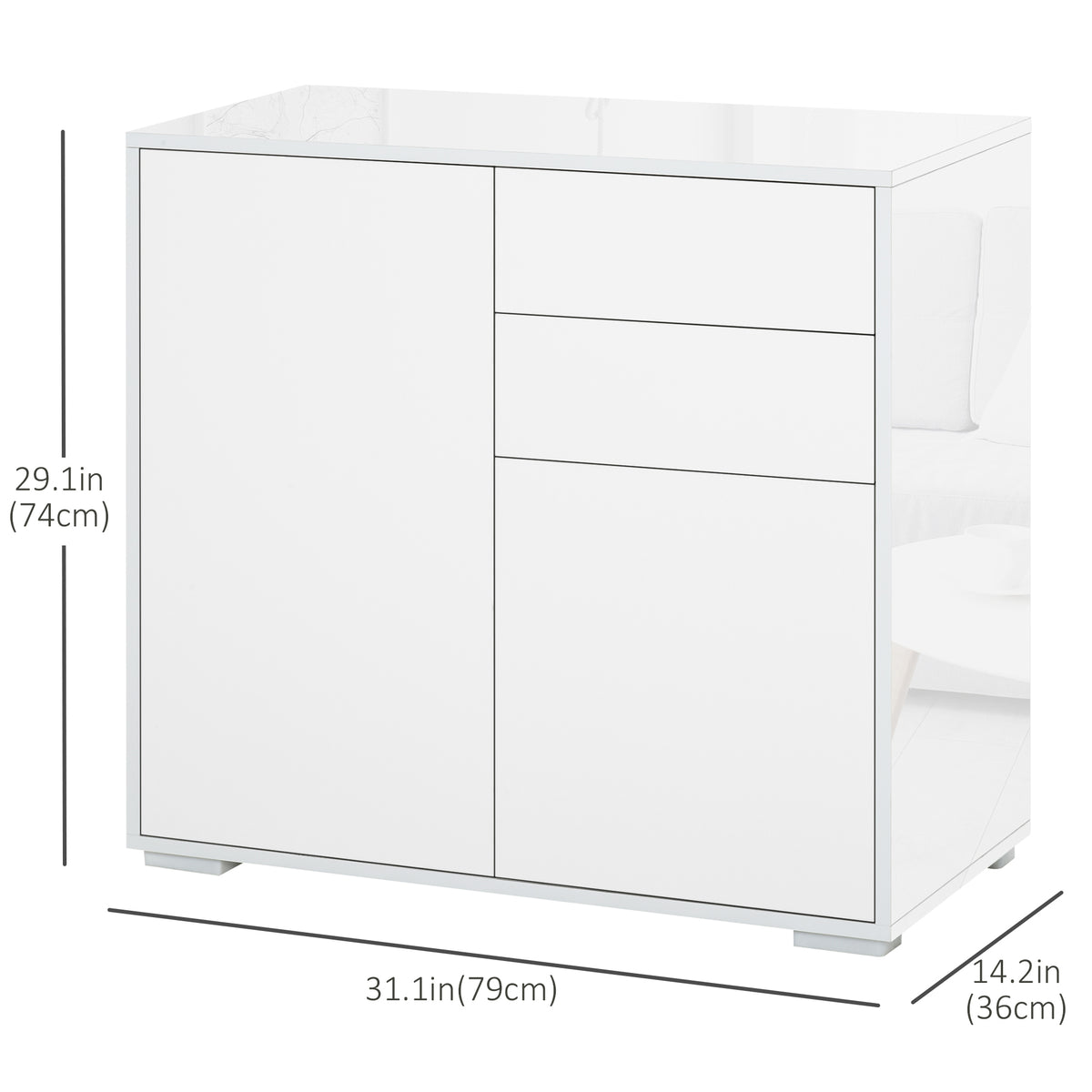 High Gloss Buffet Sideboard with 2 Drawers – 31"W x 29"H