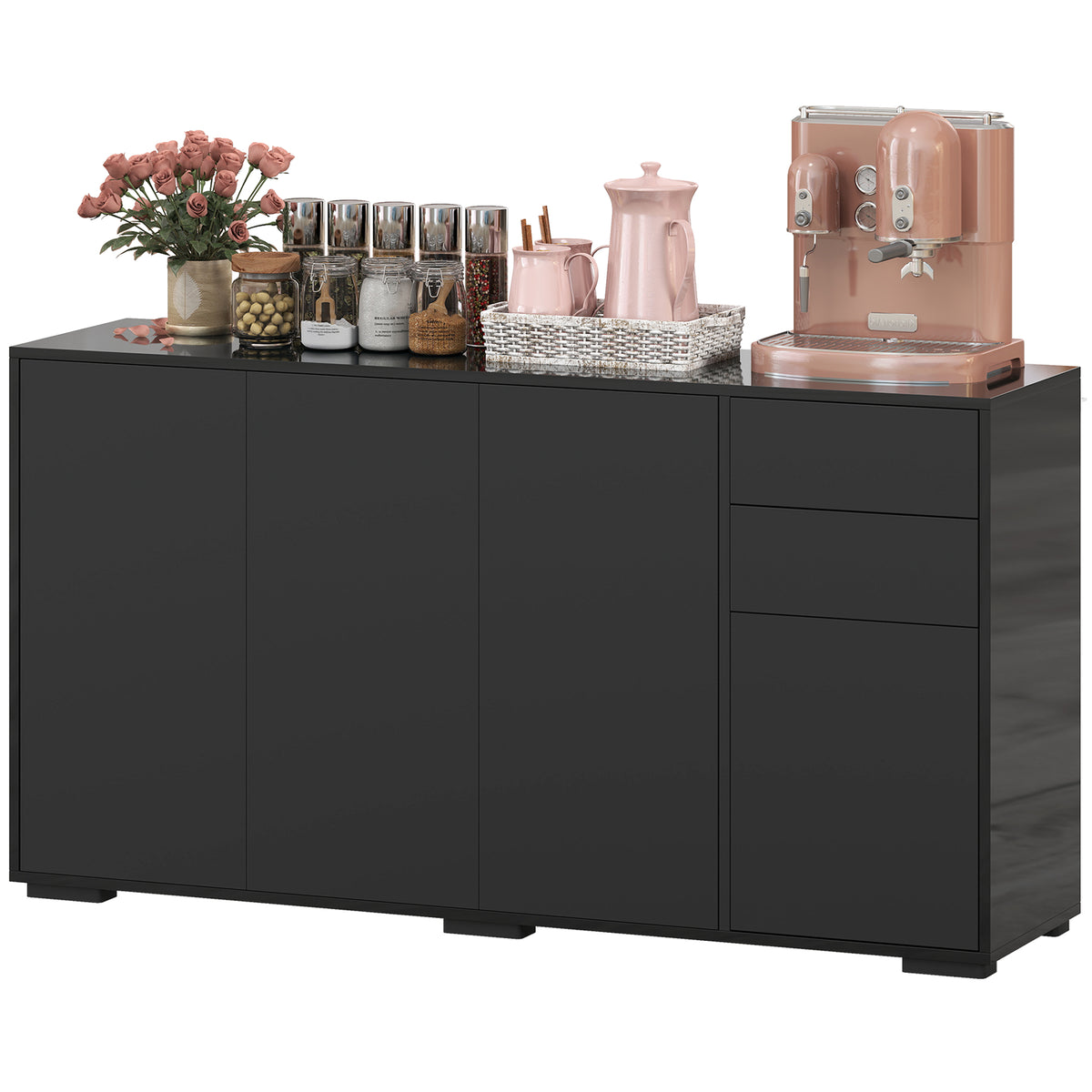 Modern Coffee Bar Cabinet with Push-Open Design and 2 Drawers – 55"W x 29"H