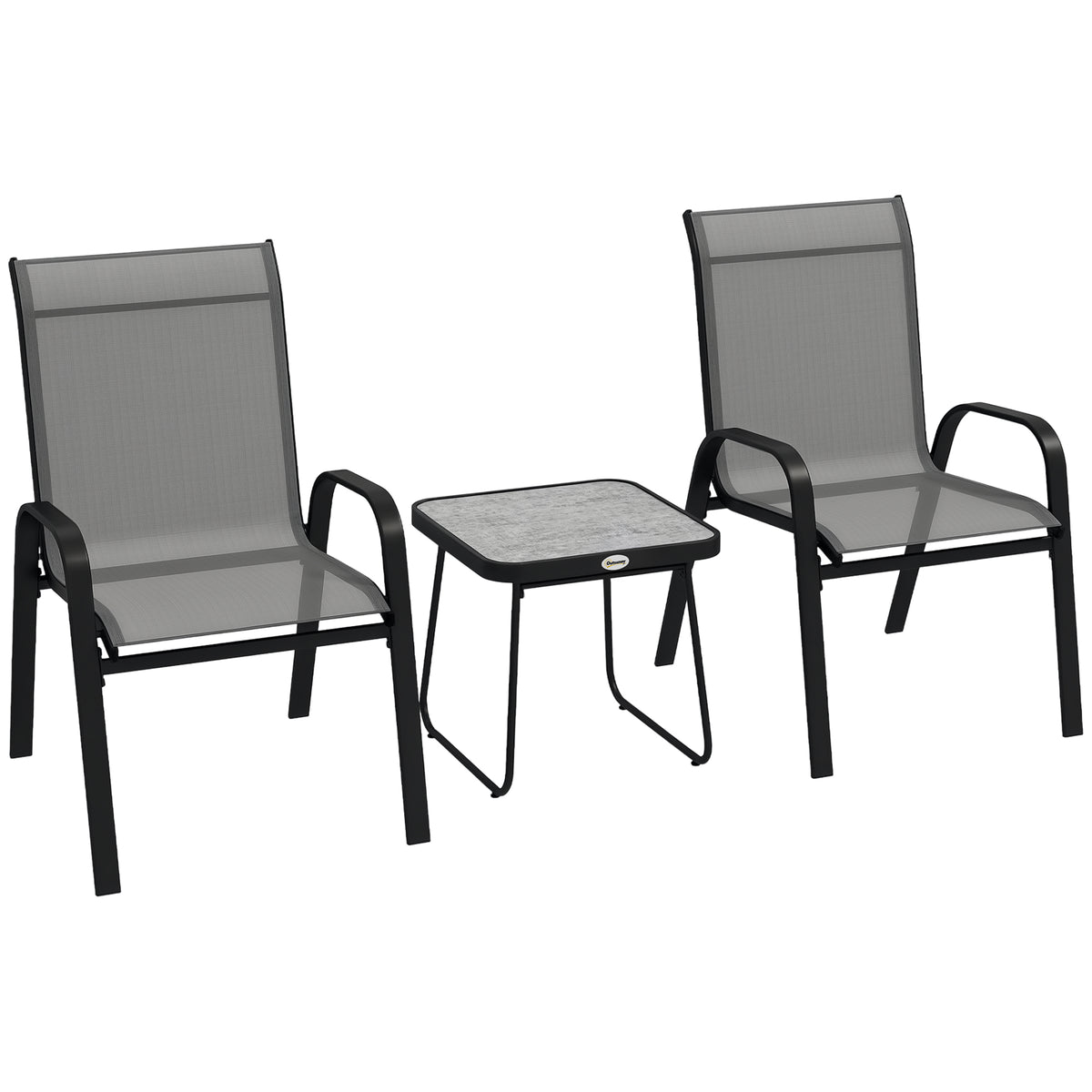 Outdoor Bistro Set of 3, 3-Piece Patio Set with Breathable Mesh Fabric, Stackable Chairs and Square Table