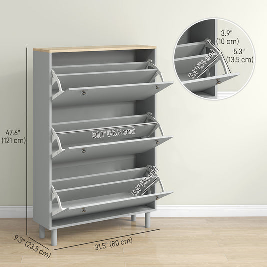 Modern Entryway Shoe Cabinet with 3 Flip Drawers – 32"W x 48"H