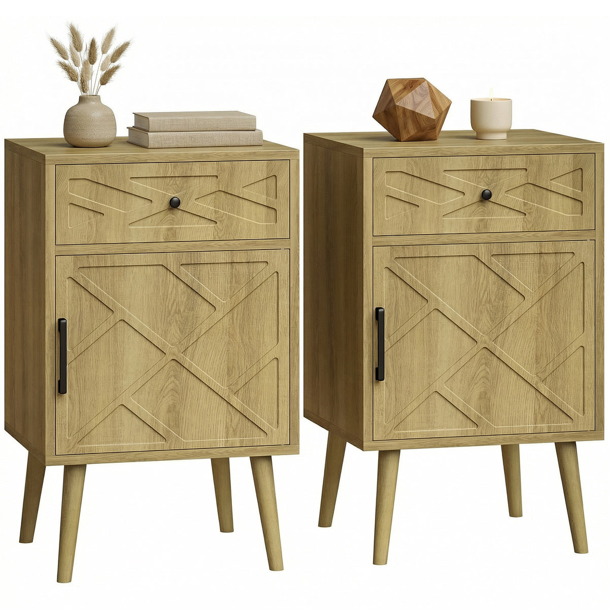 Nightstands with Drawer and Cabinet, Set of 2 – 16"W x 26"H