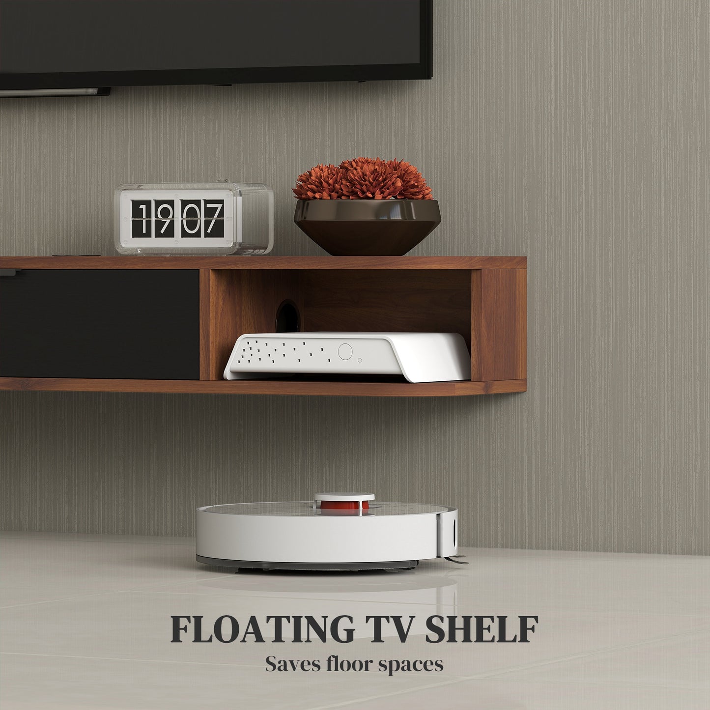 HOMCOM 47-inch Floating TV Stand, Wall Mounted Media Console, Walnut Finish