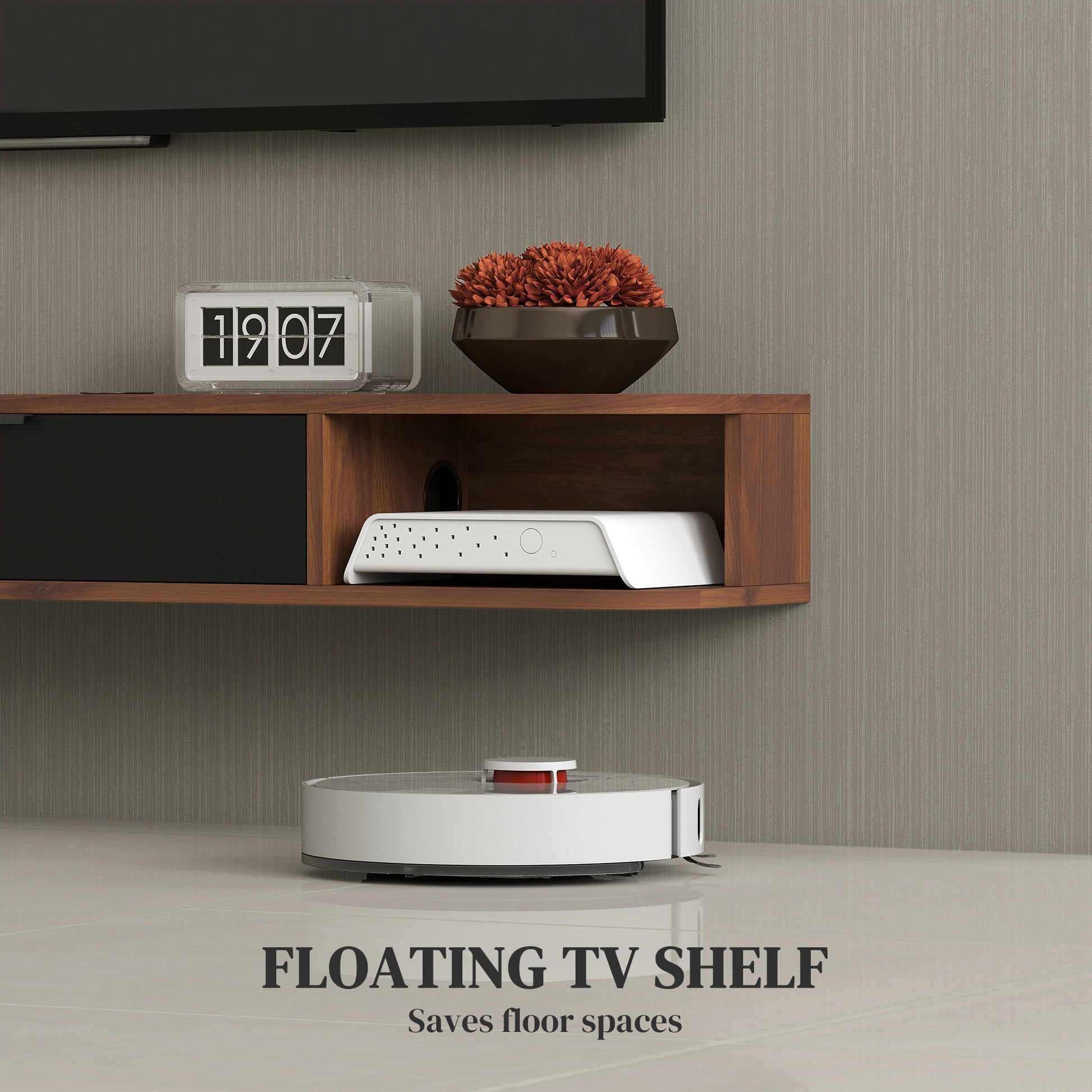 HOMCOM 47-inch Floating TV Stand, Wall Mounted Media Console, Walnut Finish