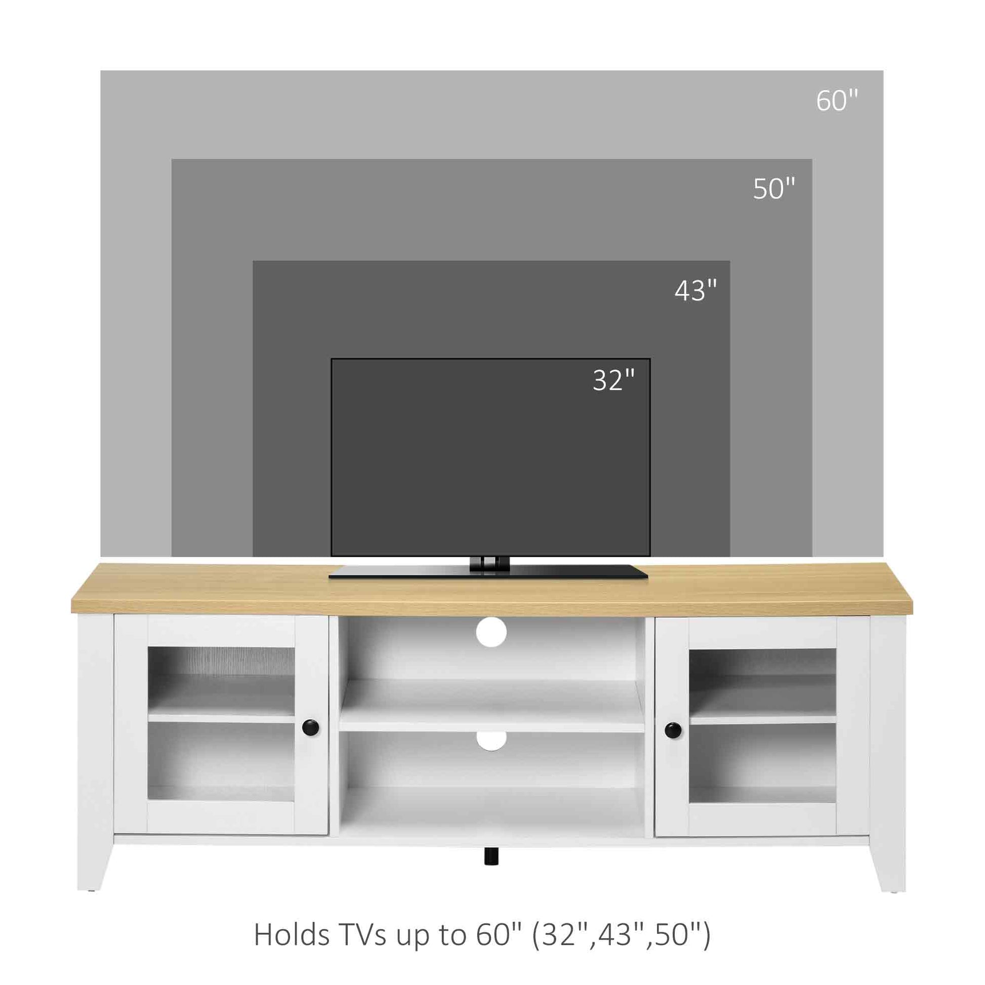 HOMCOM Modern Wood TV Stand for 60-inch TVs, Storage Doors, Open Shelves