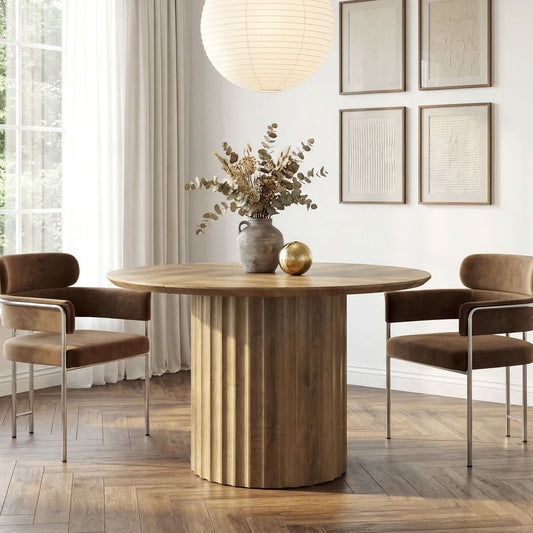 47" Round Dining Table for 4-6, Modern Kitchen Table with Fluted Pedestal Base for Dining Room