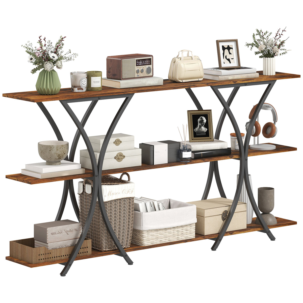 71" 3-Tier Industrial Console Table
