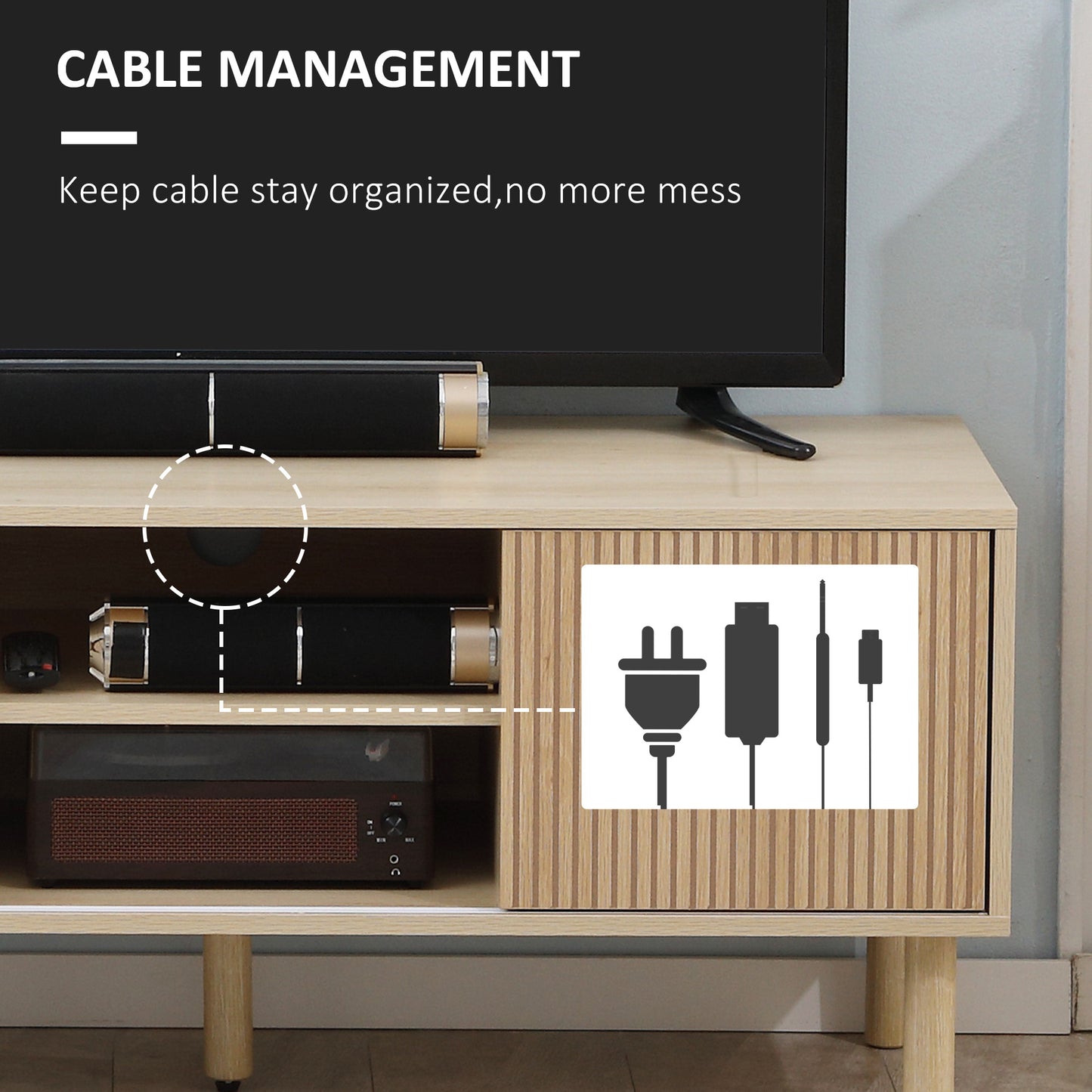 HOMCOM Modern TV Stand for 50-inch TVs, Natural Wood Effect Storage Cabinet