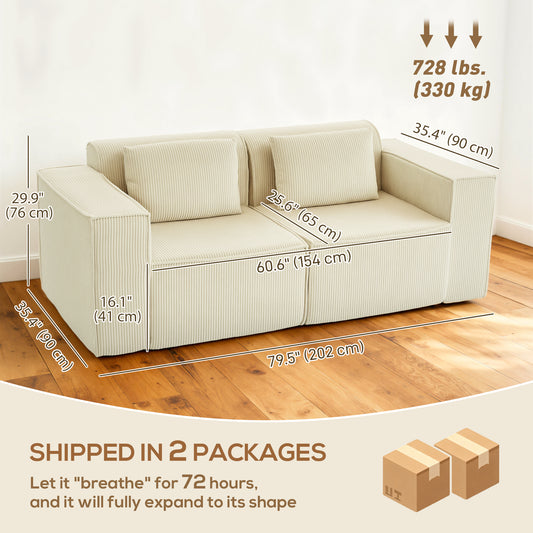 Corduroy Boneless 3-Seater Sofa with Wide Arms