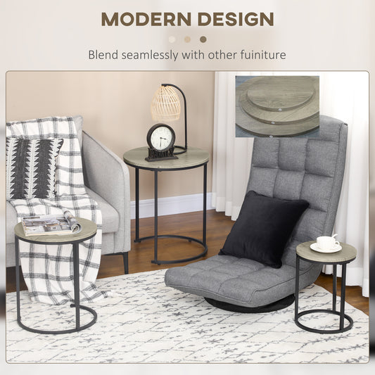 HOMCOM Modern 3-Piece Round Nesting Coffee Tables, Grey Wood Grain Design