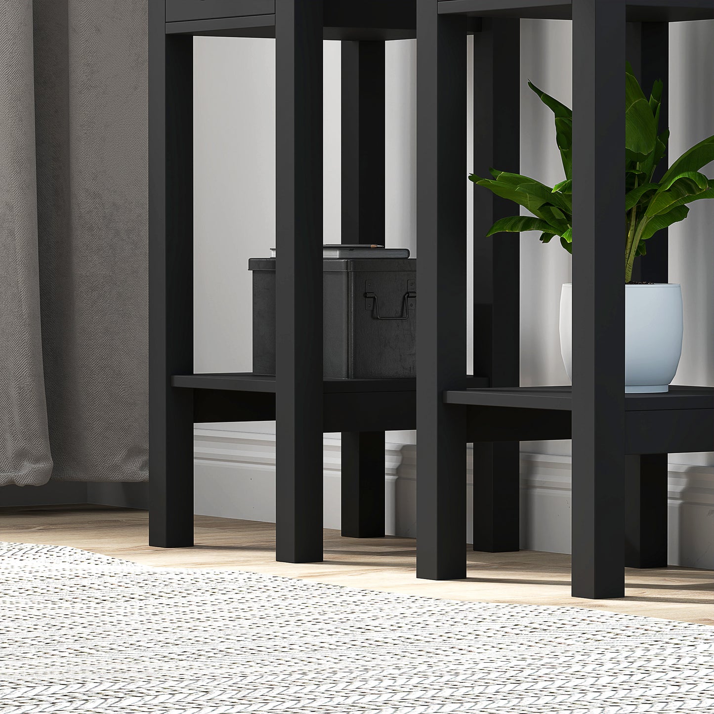 HOMCOM Modern Black Nightstand Set of 2 with Drawer & Open Shelf