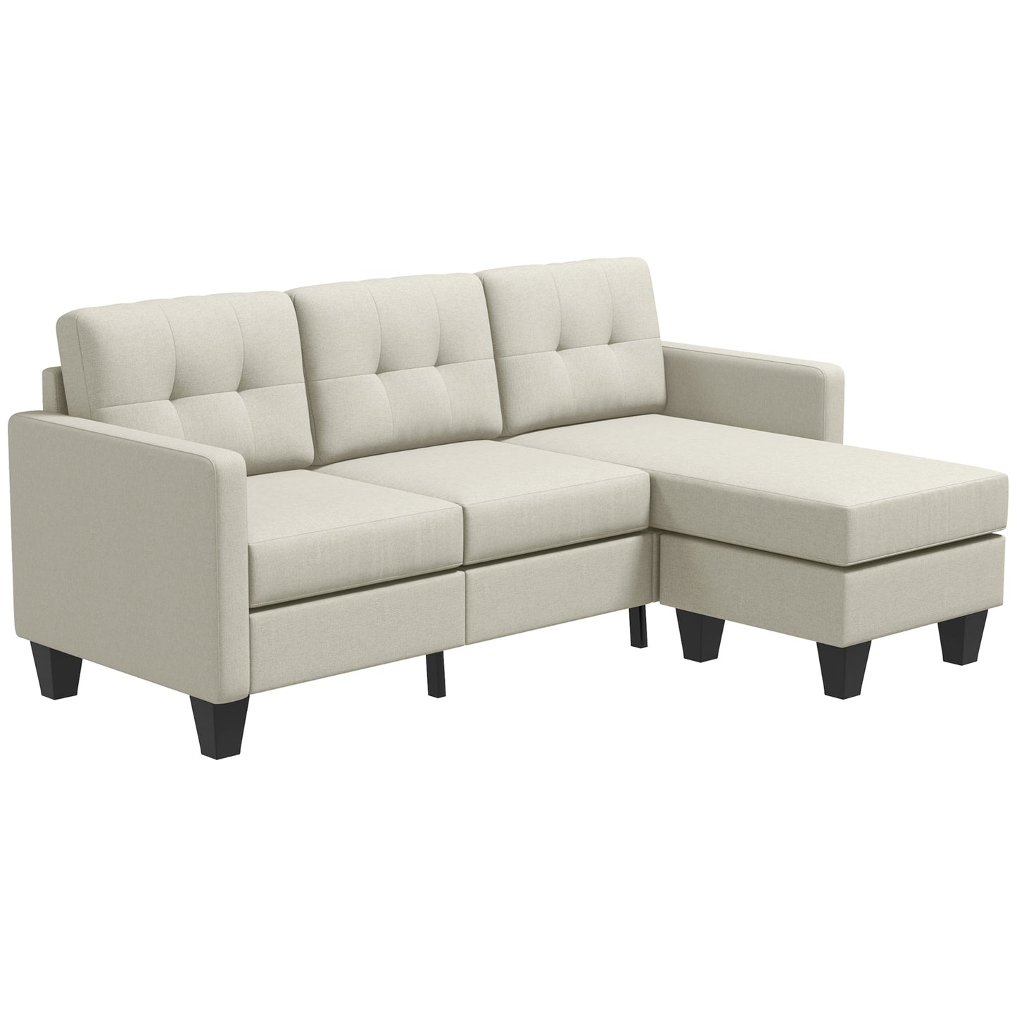 HOMCOM L-Shaped 3-Seater Sectional Sofa with Ottoman, Beige, Sturdy Wood Legs