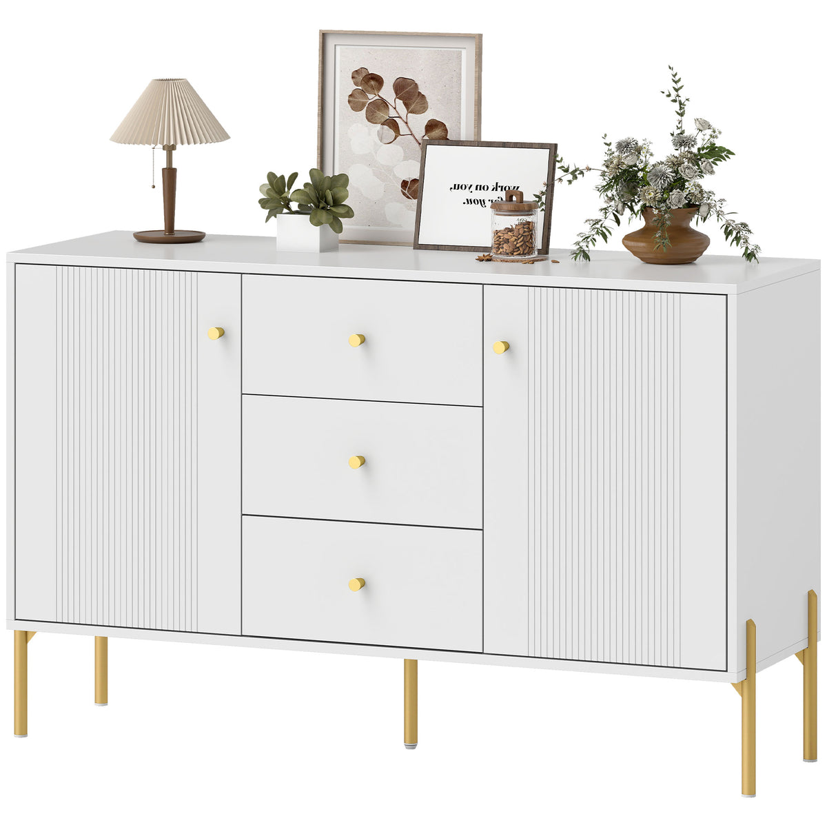 Modern Sideboard with 3 Soft-Close Drawers and 2 Adjustable Shelves – 47"W x 30"H