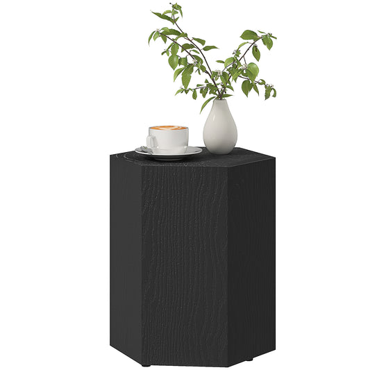 HOMCOM Hexagonal Side Table, Small End Table with Adjustable Feet, Black Wood Grain
