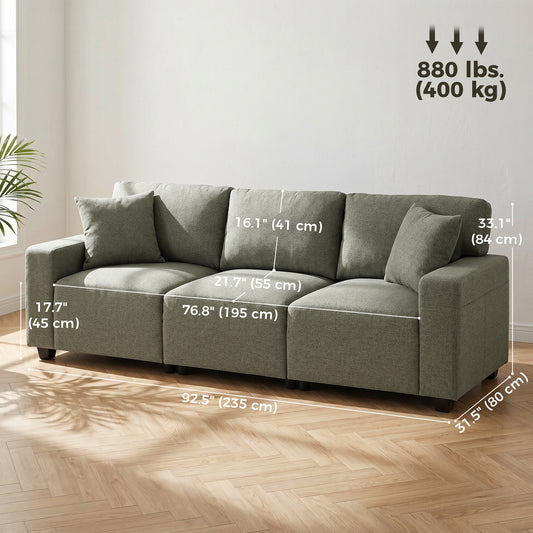 3-Seater Sofa with Storage Pockets & Pocket Springs