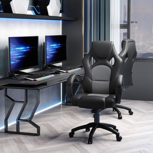 Racing Gaming Chair, Computer Desk Gamer Chair with Swivel Wheels, Grey