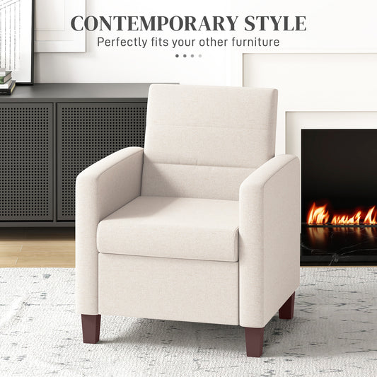 Modern Cream White Fabric Accent Armchair with Supportive Cushion & Non-Slip Pads