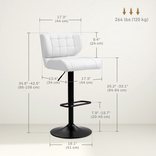 Tufted PU Leather Swivel Bar Stools with Footrest, Set of 2, White