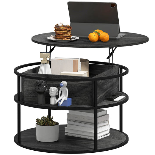 HOMCOM Round Lift Top Coffee Table with Hidden Storage & Steel Frame