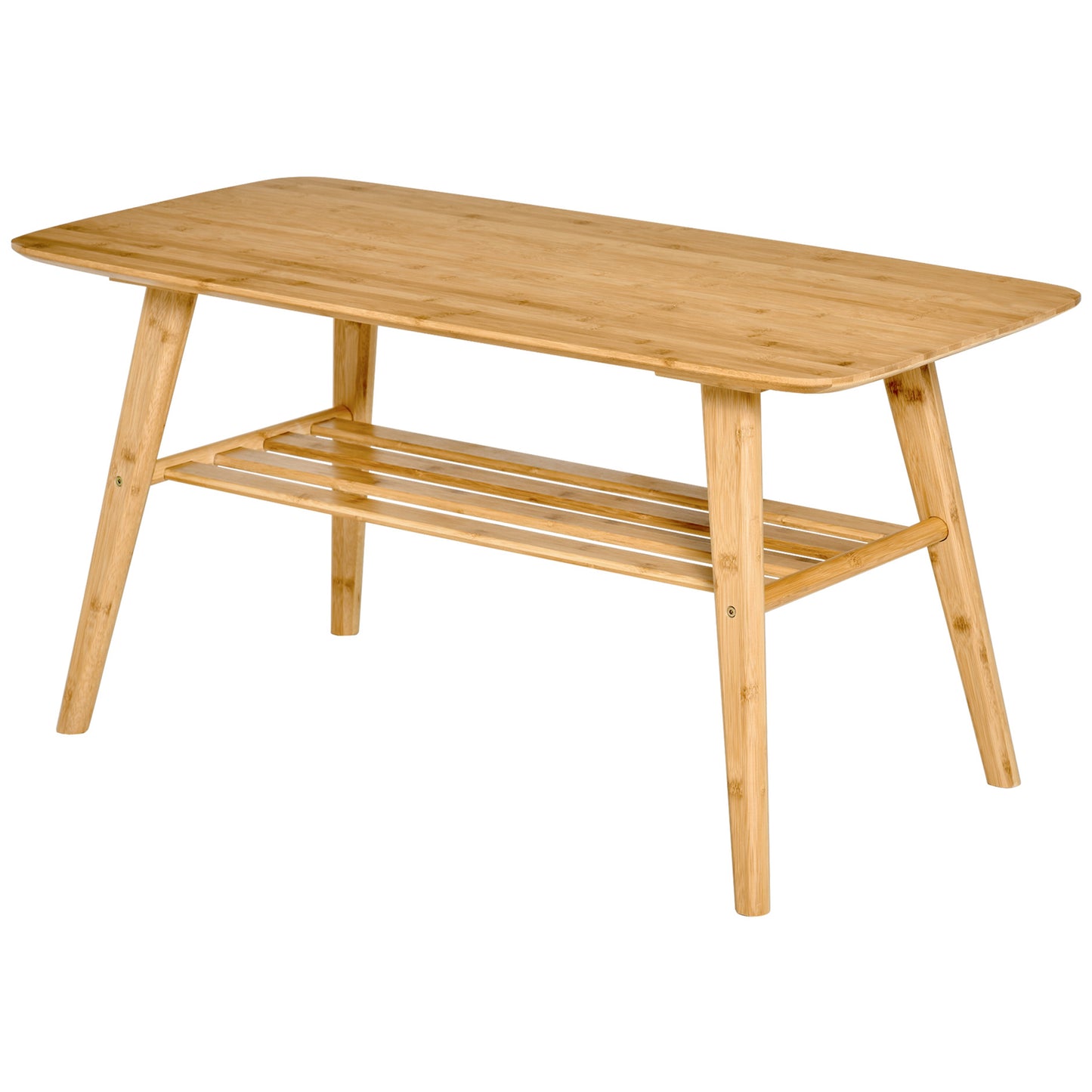 HOMCOM 2-Tier Bamboo Coffee Table with Storage Shelf, Wood Grain Design