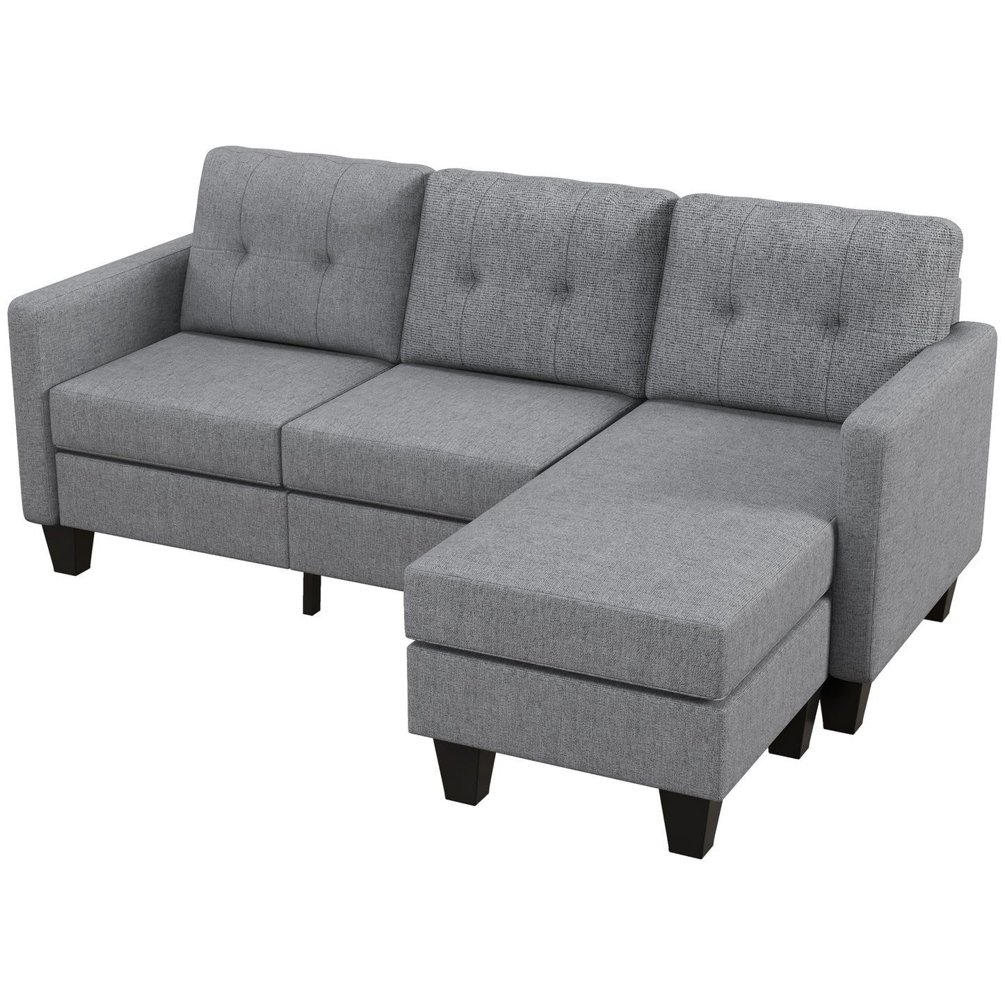 HOMCOM Modern L-Shape 3-Seater Sofa with Ottoman, Light Grey Fabric