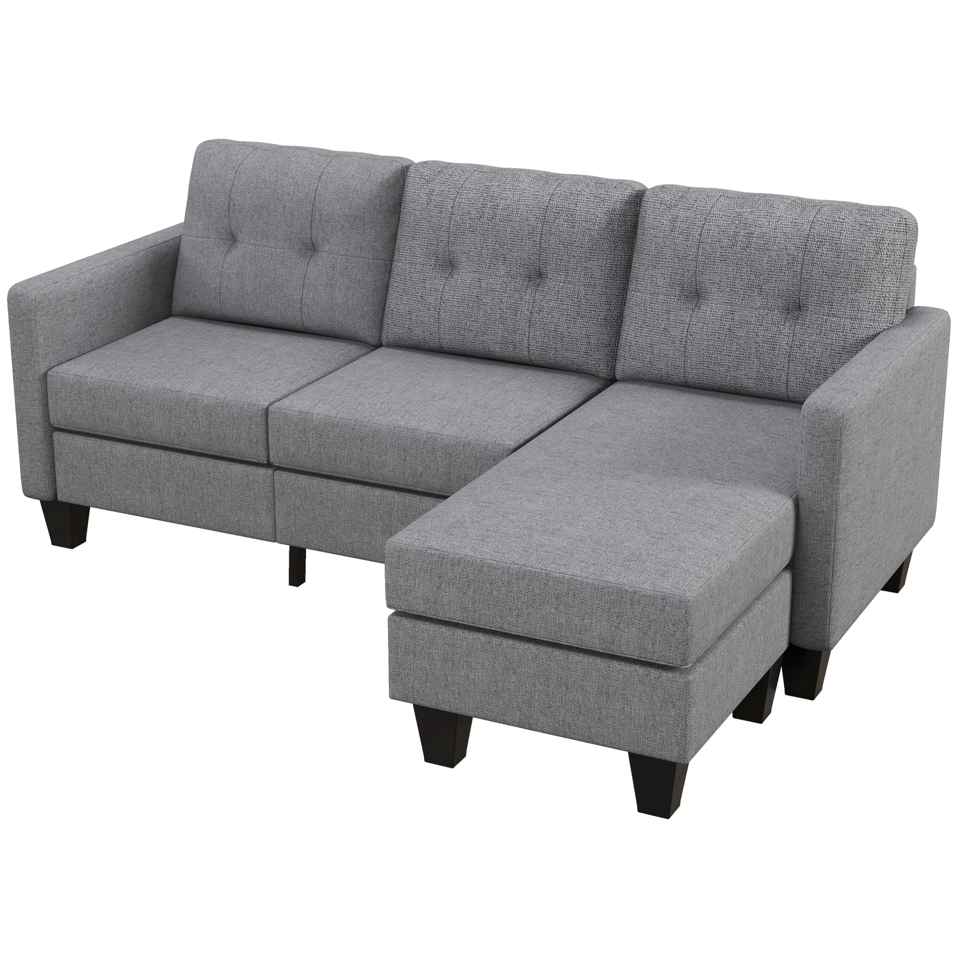 HOMCOM Modern L-Shape 3-Seater Sofa with Ottoman, Light Grey Fabric