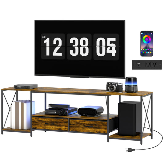 HOMCOM Industrial TV Stand with RGB LED Lights Rustic Brown